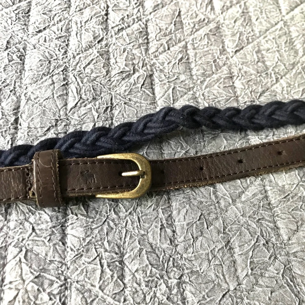 Women's Abercrombie & Fitch Skinny Braided Knit Leather Belt In Navy & Brown